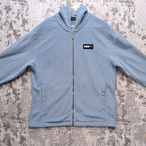 Puma French Terry Fleece Zip Up Hoodie Light Blue Casual Athletic Sz Large GUC